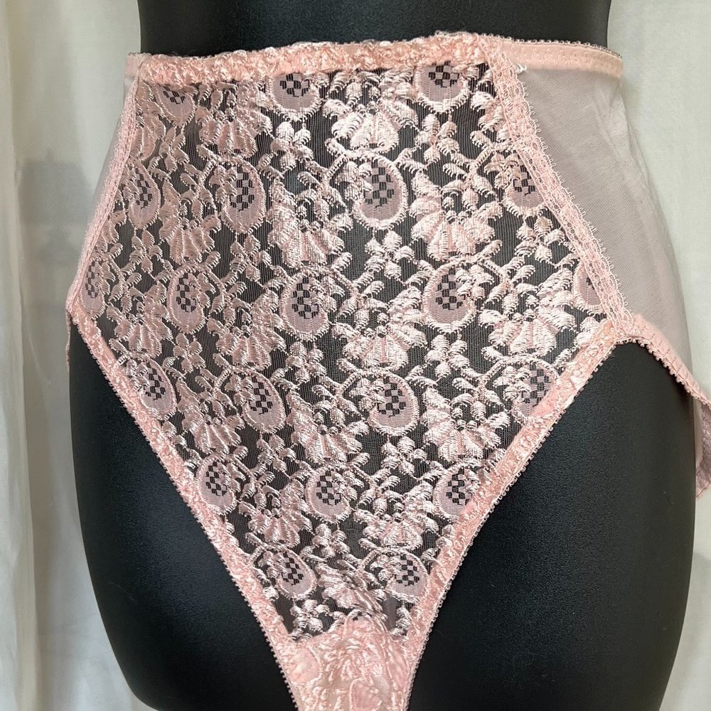 VINTAGE HIGH WAISTED PINK SHEER LACE PANTIES IN ROSE NWT